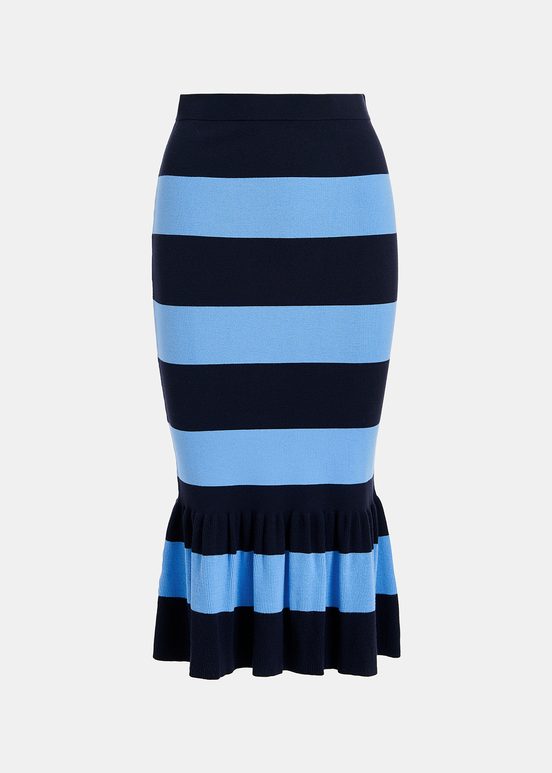 Blue and navy blue striped knit skirt