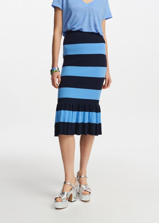 Blue and navy blue striped knit skirt