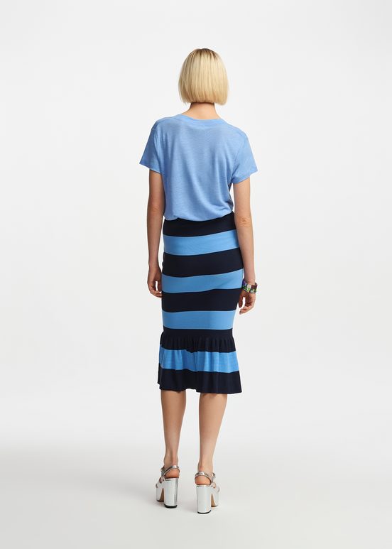 Blue and navy blue striped knit skirt