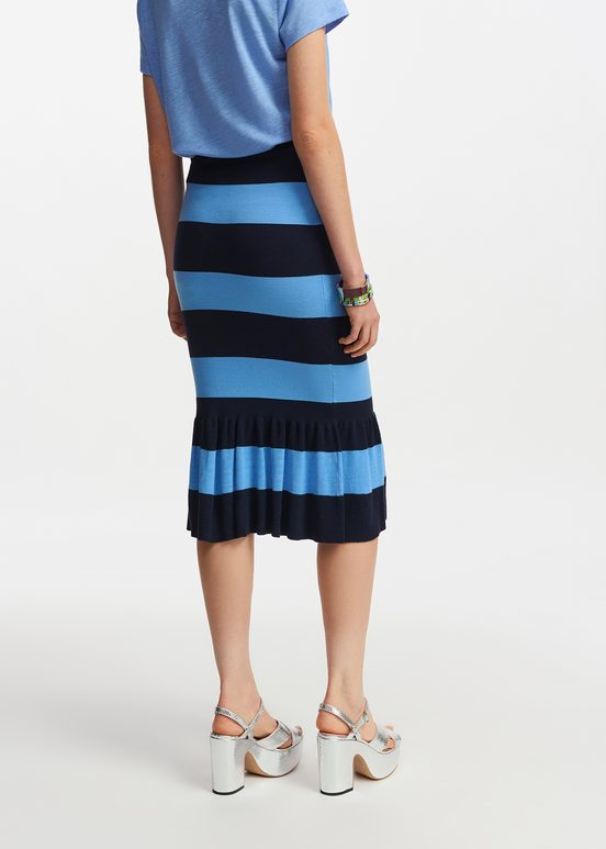 Blue and navy blue striped knit skirt