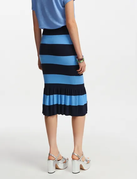 Blue and navy blue striped knit skirt