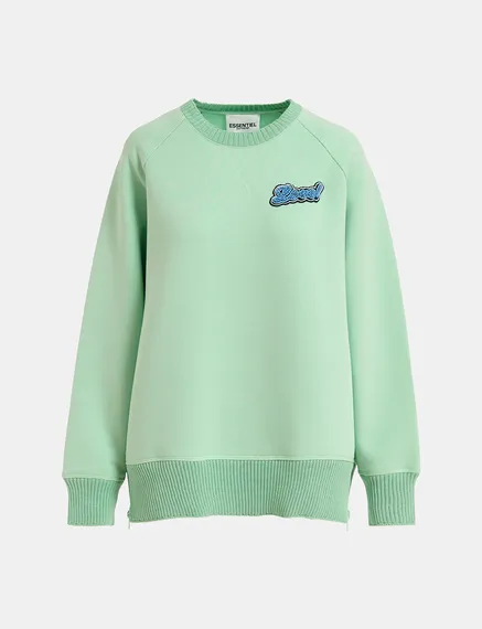 Sweatshirt vert menthe orné de perles