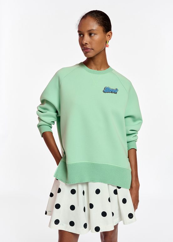 Sweatshirt vert menthe orné de perles