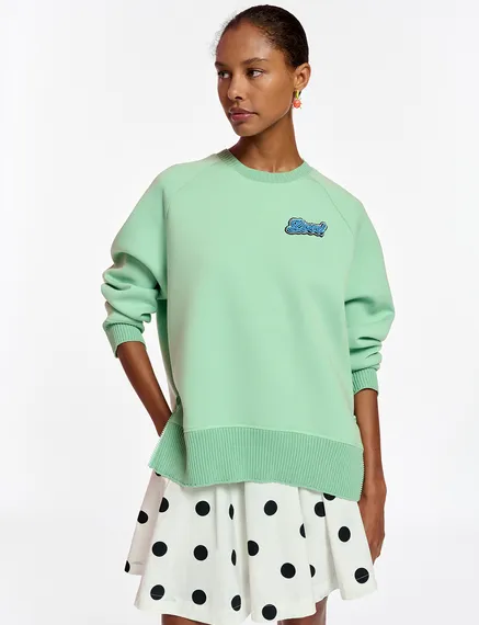 Sweatshirt vert menthe orné de perles