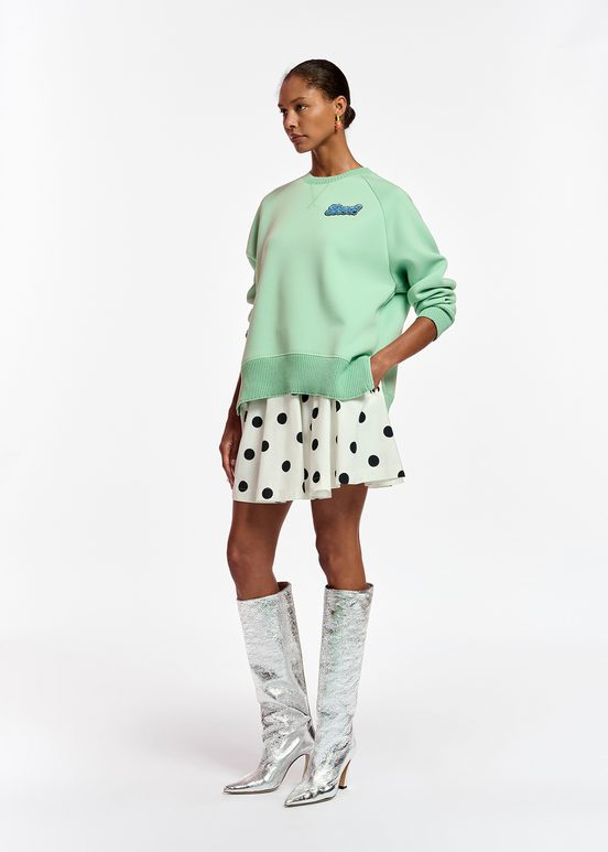 Sweatshirt vert menthe orné de perles