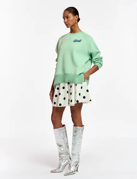 Sweatshirt vert menthe orné de perles