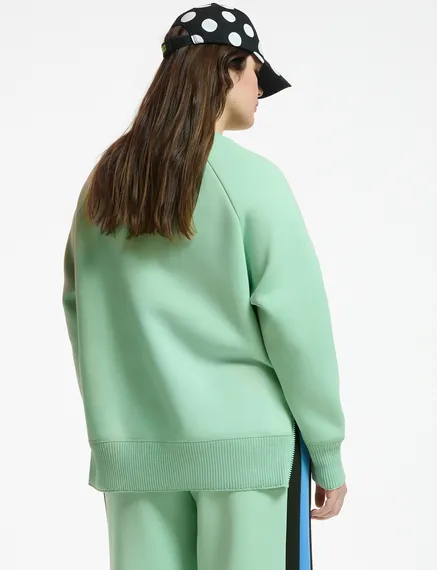 Sweatshirt vert menthe orné de perles