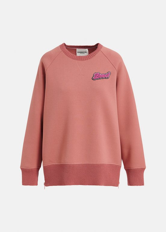 Sweatshirt vieux rose orné de perles