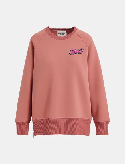 Sweatshirt vieux rose orné de perles