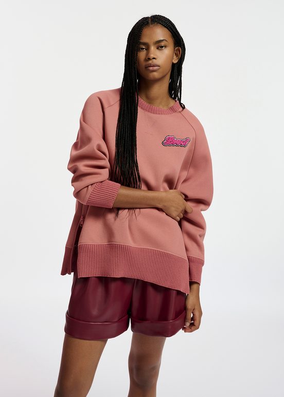 Sweatshirt vieux rose orné de perles