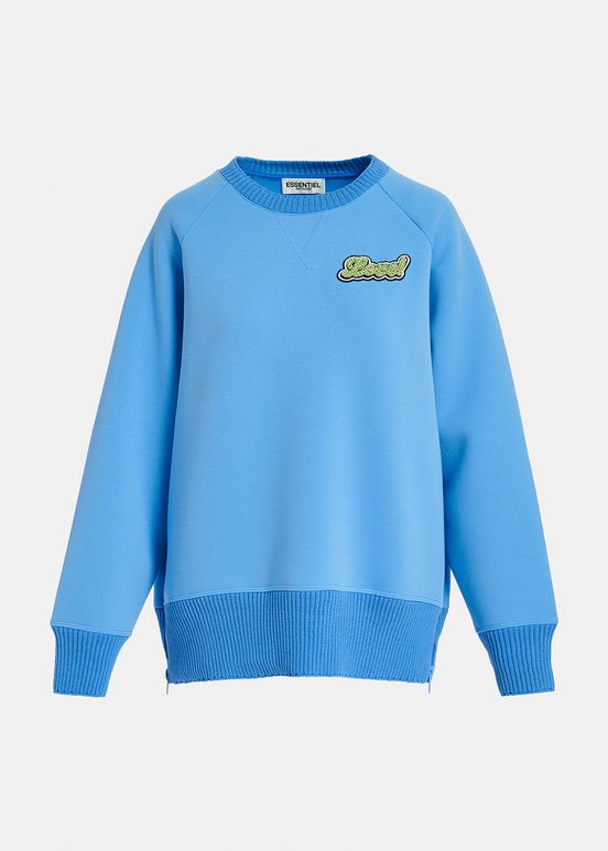 Blaues Sweatshirt mit Perlenverzierung