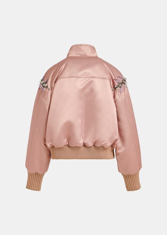 Blouson aviateur en satin vieux rose avec strass