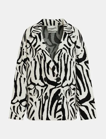 Veste en jacquard zèbre blanc cassé et noir