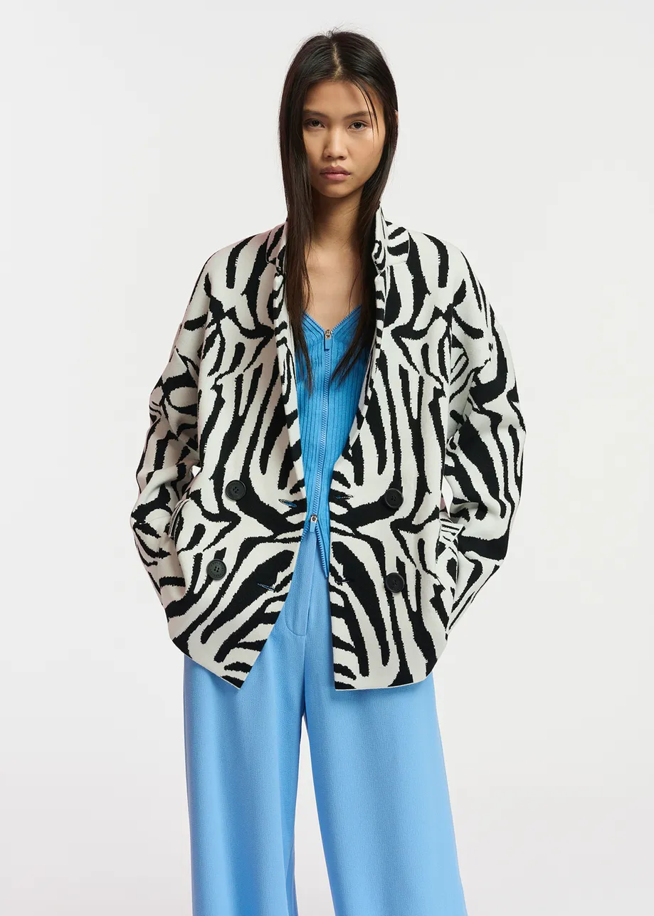 Off-white and black zebra jacquard-knitted jacket