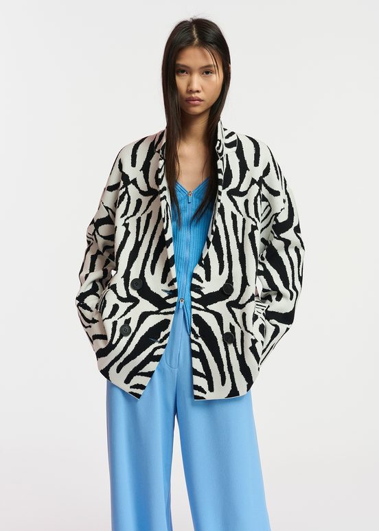 Off-white and black zebra jacquard-knitted jacket