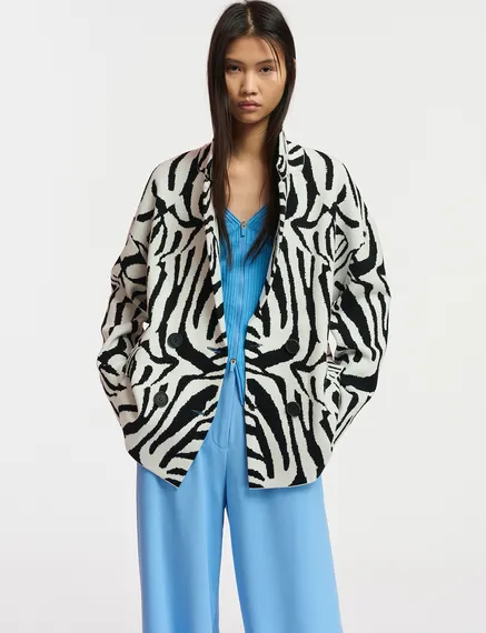 Off-white and black zebra jacquard-knitted jacket