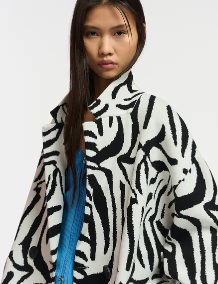 Off-white and black zebra jacquard-knitted jacket