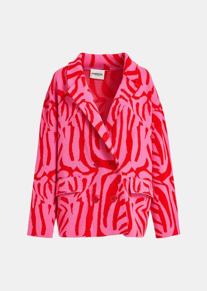 Pink and red zebra jacquard-knitted jacket