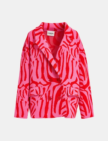 Roze en rode jas in zebra jacquard