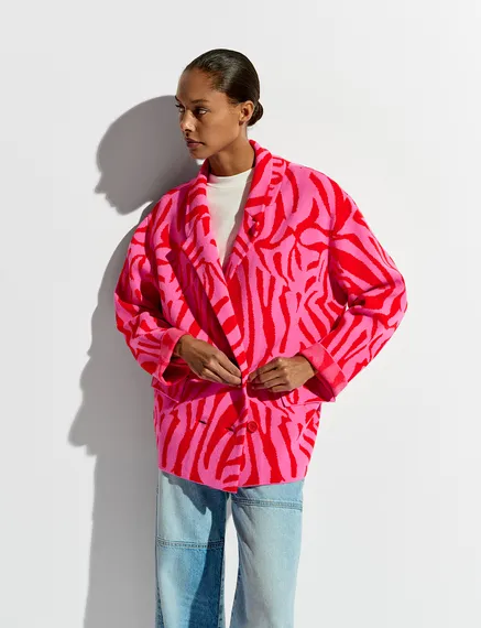 Pink and red zebra jacquard-knitted jacket