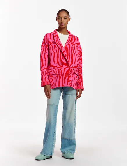 Pink and red zebra jacquard-knitted jacket