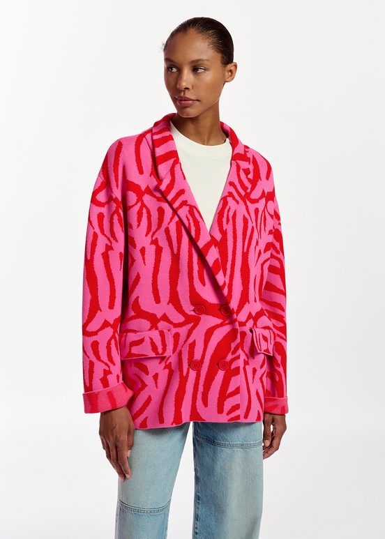 Pink and red zebra jacquard-knitted jacket