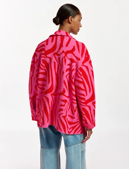 Roze en rode jas in zebra jacquard