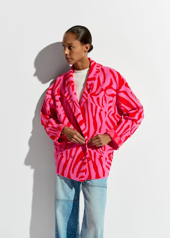 Pink and red zebra jacquard-knitted jacket