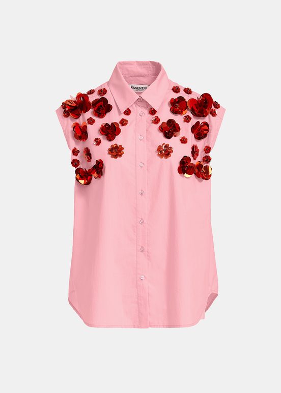 Chemise sans manches rose clair à ornements