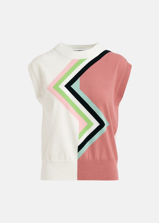 Off-white and vintage pink knit sweater with zigzag pattern