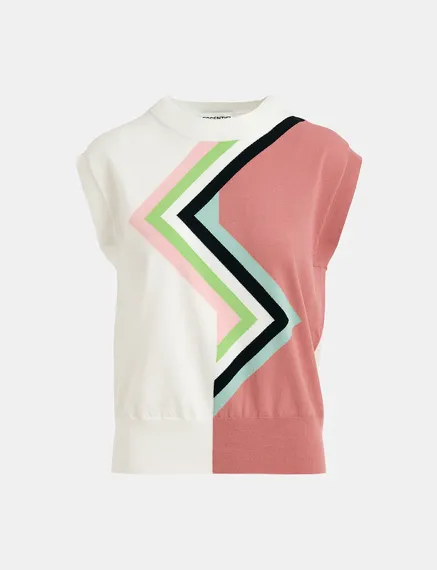 Off-white and vintage pink knit sweater with zigzag pattern