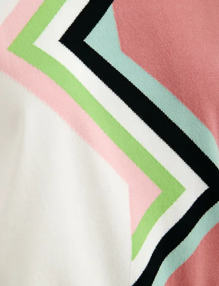 Off-white and vintage pink knit sweater with zigzag pattern