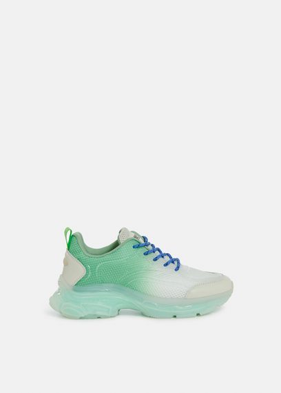 Gebroken witte en groene mesh sneakers