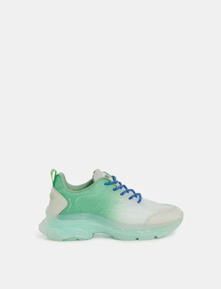 Gebroken witte en groene mesh sneakers