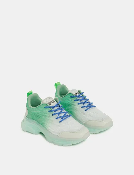 Gebroken witte en groene mesh sneakers