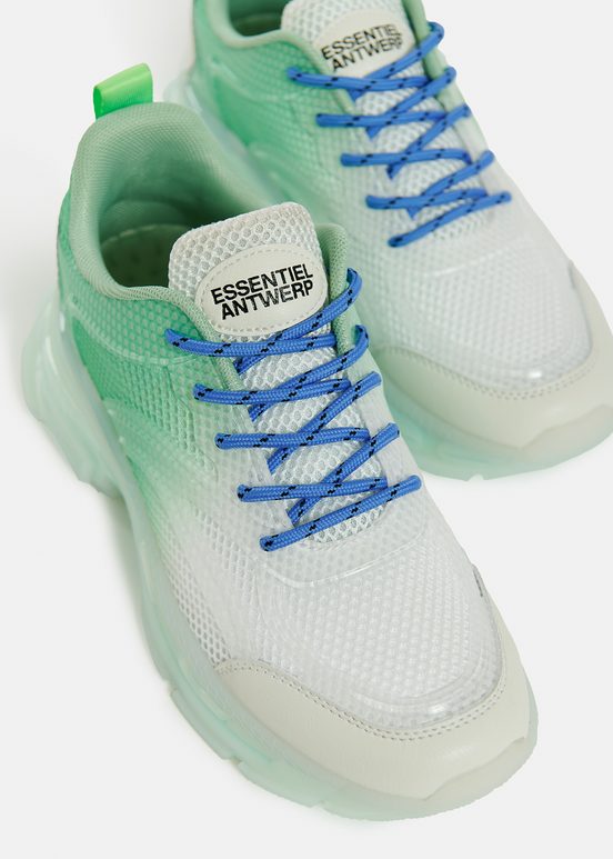 Off-white and green mesh sneakers