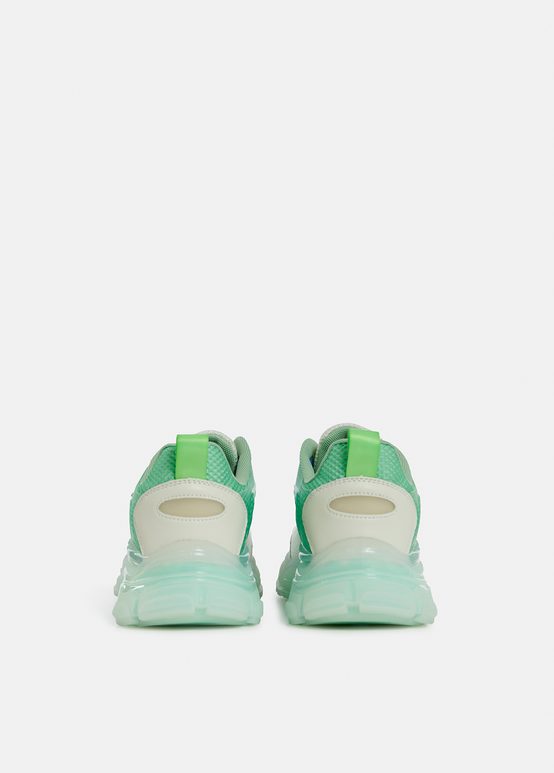 Off-white and green mesh sneakers