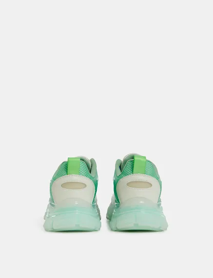 Off-white and green mesh sneakers