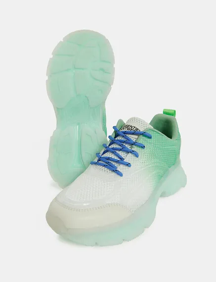 Gebroken witte en groene mesh sneakers