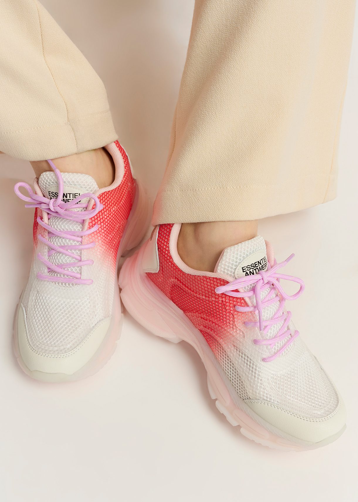 Off-white and orange mesh sneakers