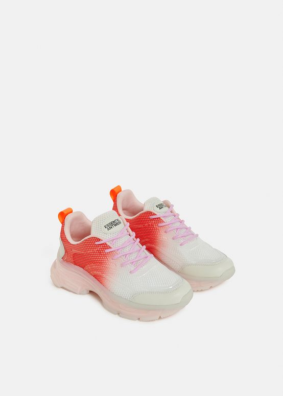 Gebroken witte en oranje mesh sneakers