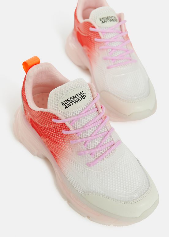 Gebroken witte en oranje mesh sneakers