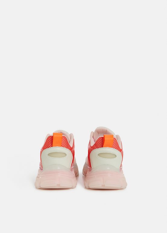 Gebroken witte en oranje mesh sneakers