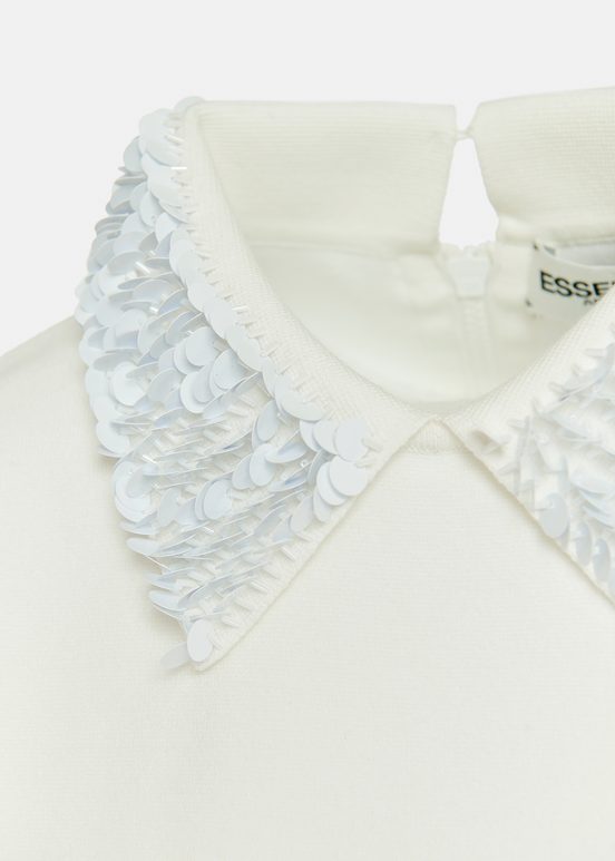 Off-white top with sequin-embellished collar