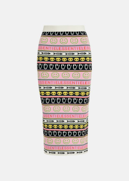 Multicolor jacquard-knitted midi skirt