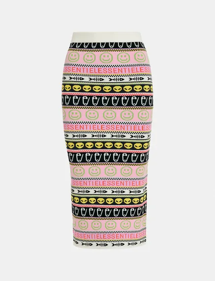 Multicolor jacquard-knitted midi skirt