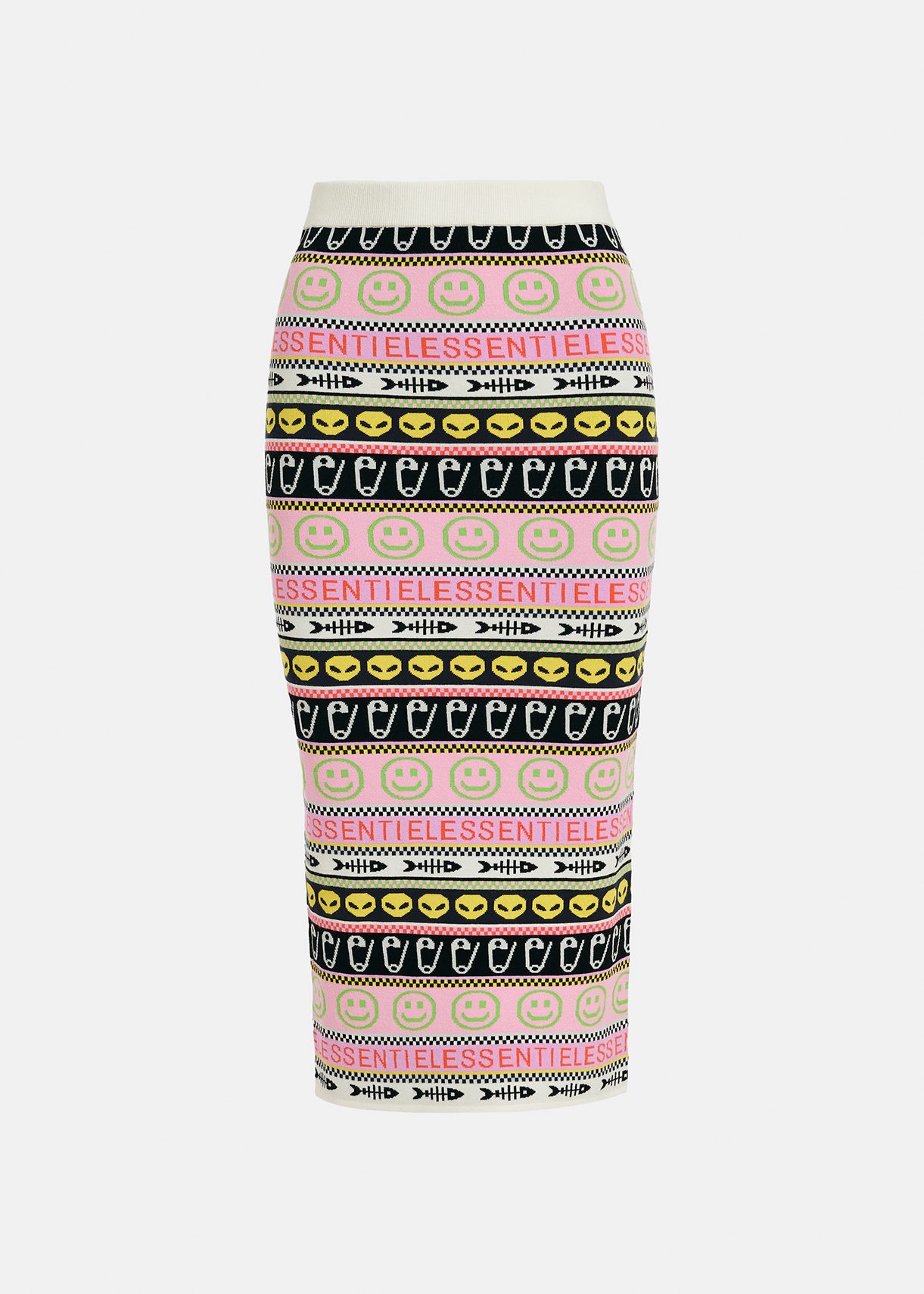 Multicolor jacquard-knitted midi skirt