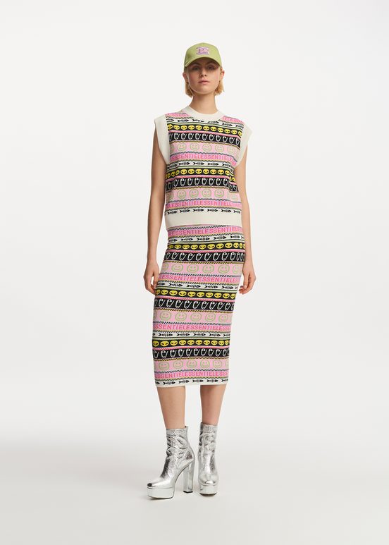 Multicolor jacquard-knitted midi skirt