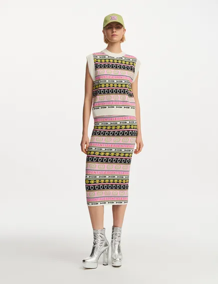 Multicolor jacquard-knitted midi skirt