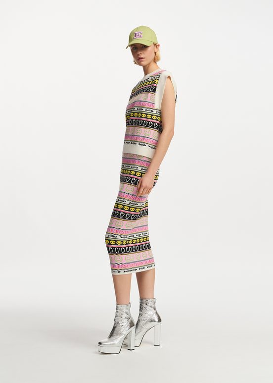 Multicolor jacquard-knitted midi skirt